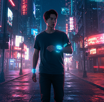 man wearing smart safety device