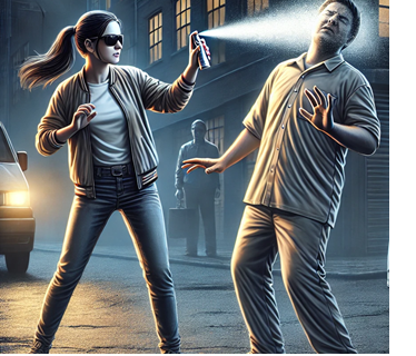 Woman pepper spraying man