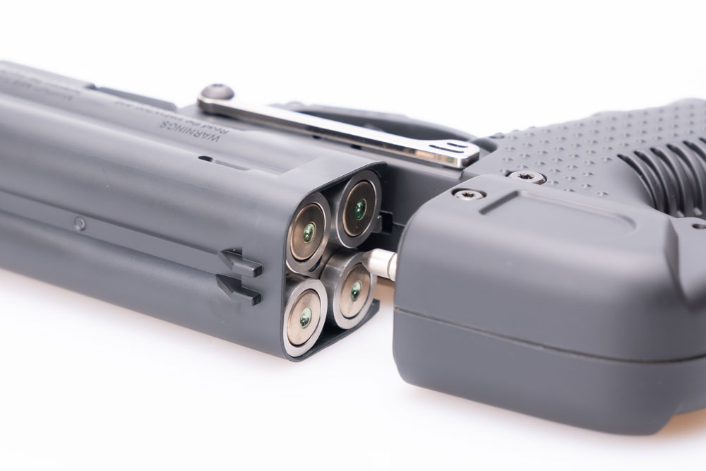 Pepper Guns :: JPX 6 Four Shot Pepper Gun & Accessories :: JPX 6 Four Shot  Pepper Gun Black with Laser, 4 OC Cartridges, Carrying Case 